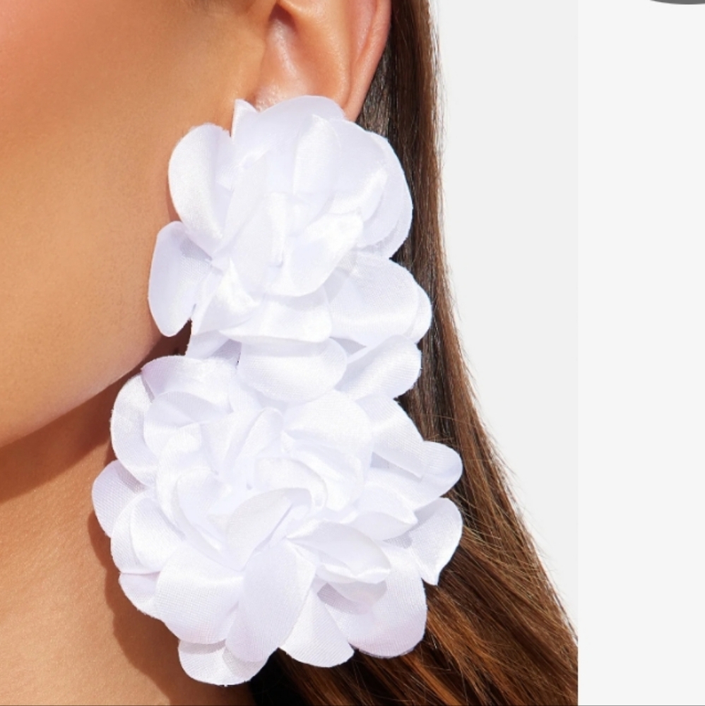 Fashion Nova White Statement Earrings Floral Design